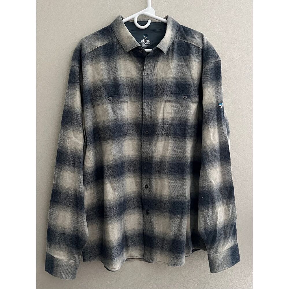 Kuhl The Law Flannel Shirt Men’s XXL Shadow Plaid Button Down Blue White